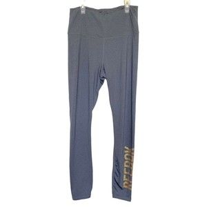 Reebok Womens High Rise Leggings Pants Running Workout Athletic Gym Gray Logo
